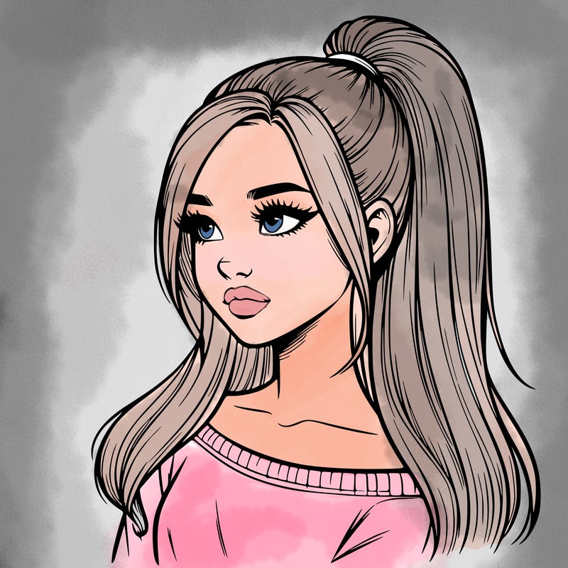 realistic girl with a high ponytail