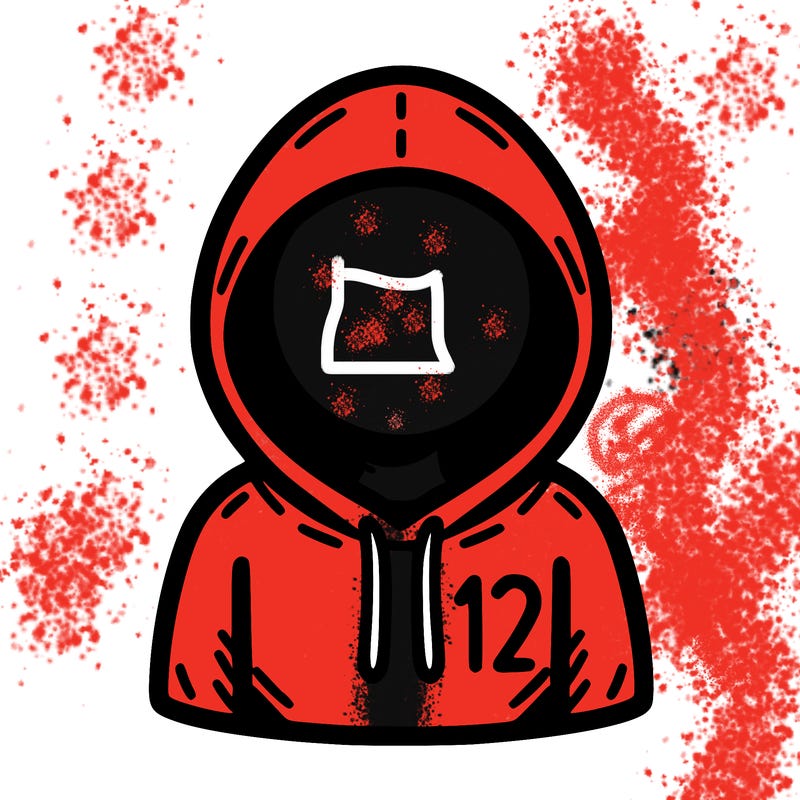 a person with non face waering a hoodie with a small 132 symbol