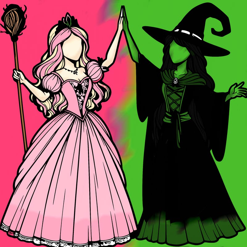 detailed realistic split of a princess and a witch