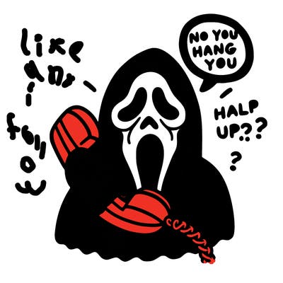ghostface scream on the phone saying no you hang up