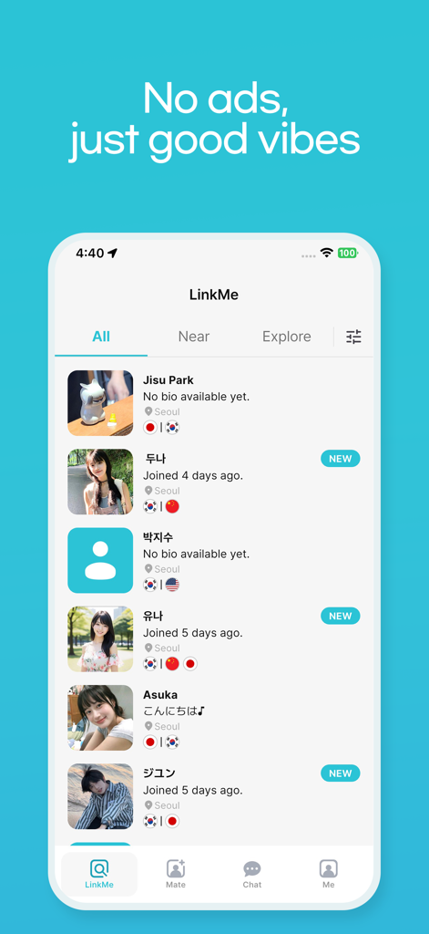 Freemo - Text Now - List of user profiles on the Freemo app discovery screen showing people nearby