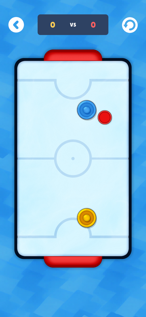 Vista superior de un minijuego de air hockey en la aplicación Tiny Fun