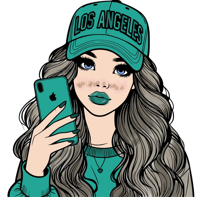 realistic beautiful girl wearing los ángeles cap holding an iphone