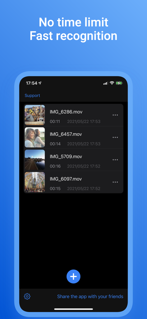 Video to Text Transcribe - Smartphone screen showing a list of videos for offline transcription.