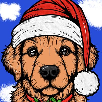 realistic dog with a christmas hat