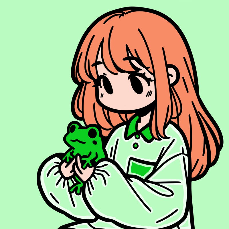 girl with long hair and a oversized shirt. and she is holding a frog