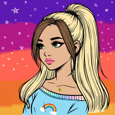 realistic girl with a high ponytail