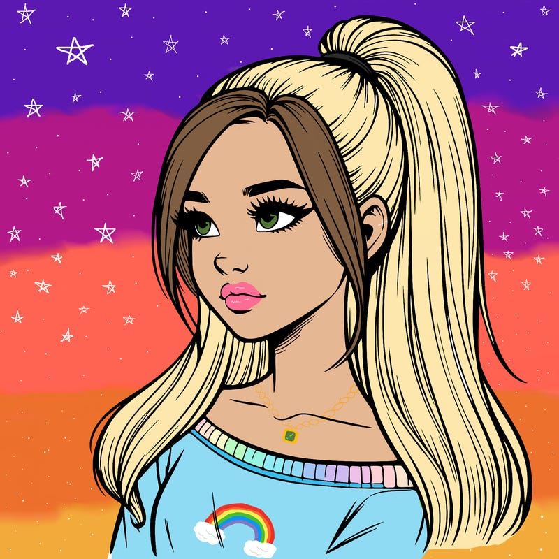 realistic girl with a high ponytail