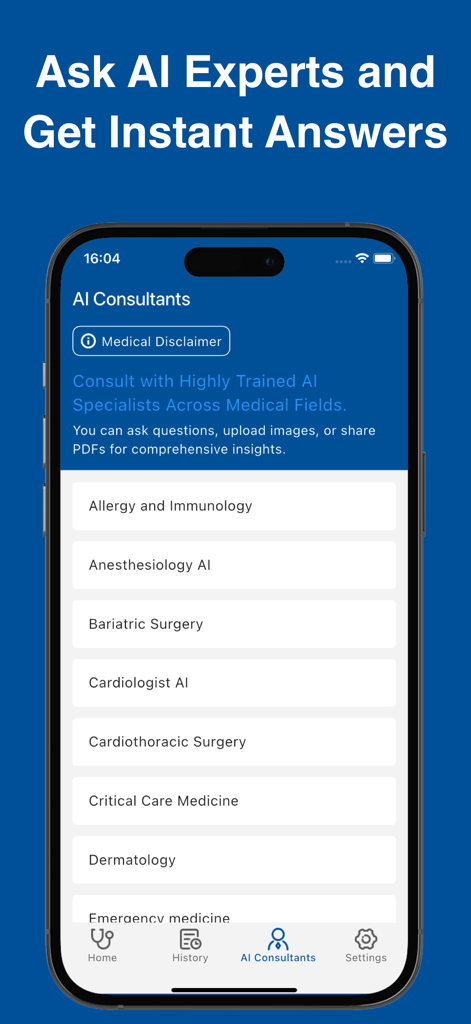 Med AI Doctor Assistant - さまざまな医療専門分野のAIコンサルタントを示すMed AI Doctor Assistantのインターフェース。