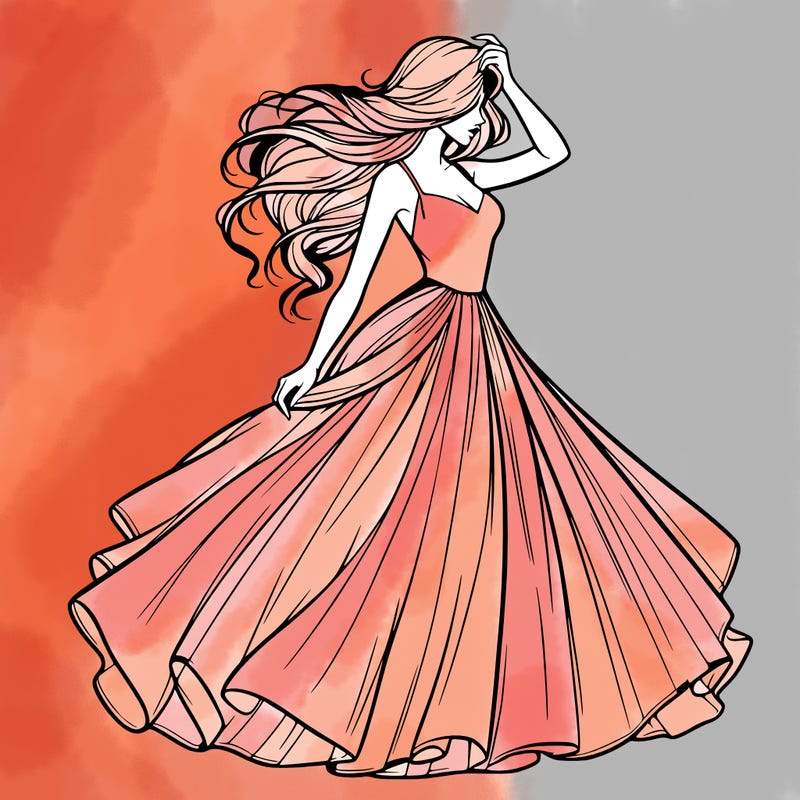 realistic woman with dress flowing in the wind