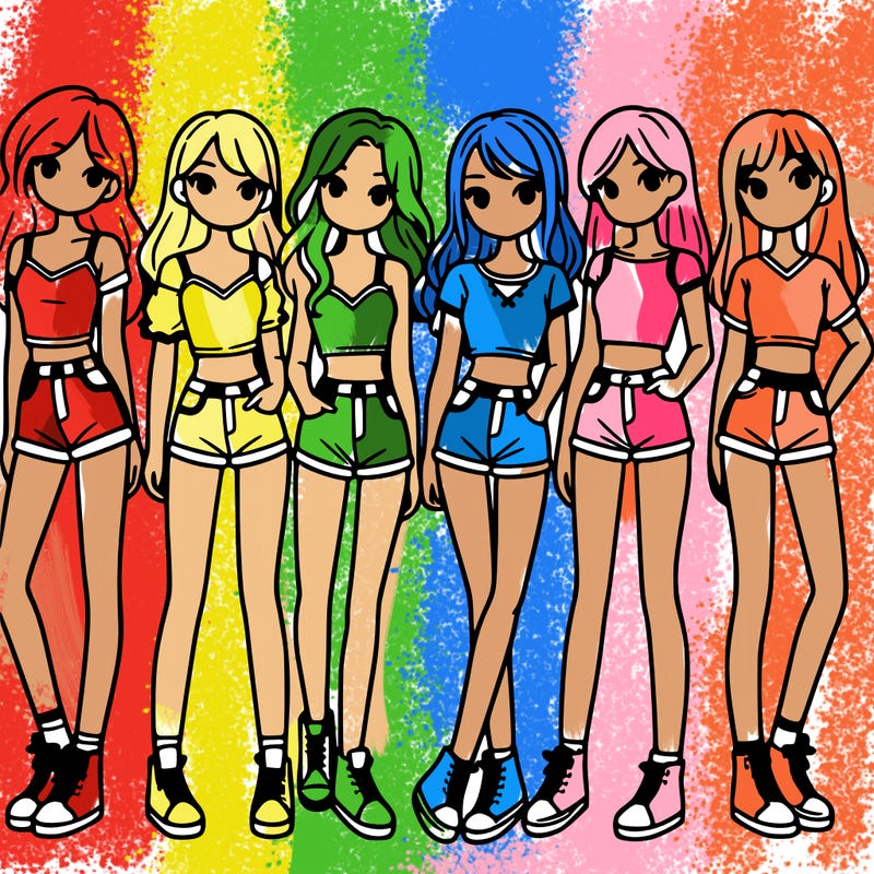 a group of girls wearing crop tops and shorts