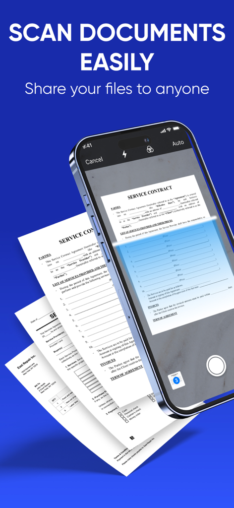 Smart Printer App - Air Print - A smartphone using the Smart Printer App to scan a business service contract document.
