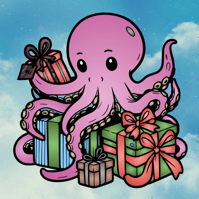 an octopus wrapping gifts
