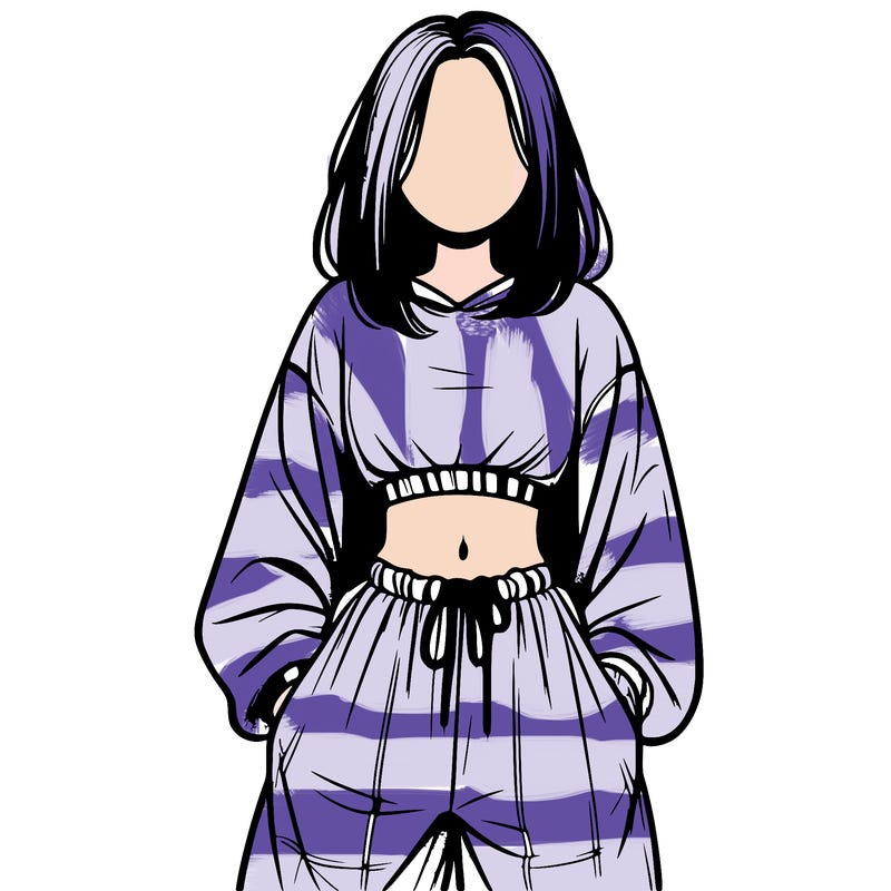 realistic girl faceless with baggy pants and a crop top