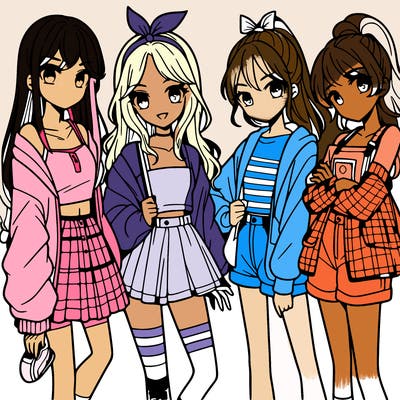 teen manga girls group of 4