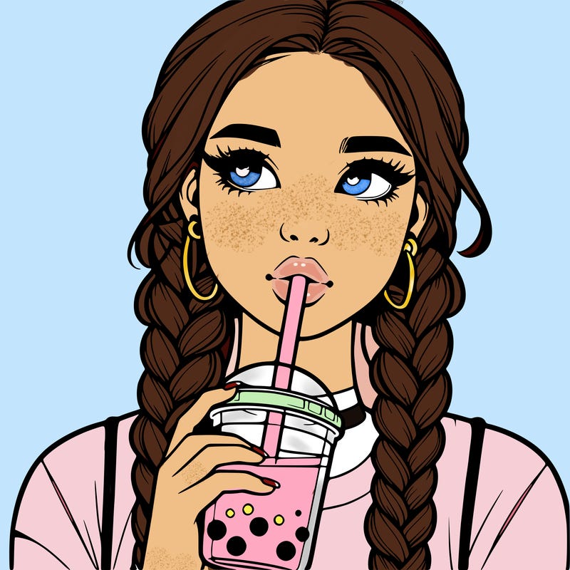 realistic girl with braided hair drinking boba