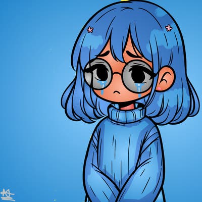 sad girl with glasses in a sweater