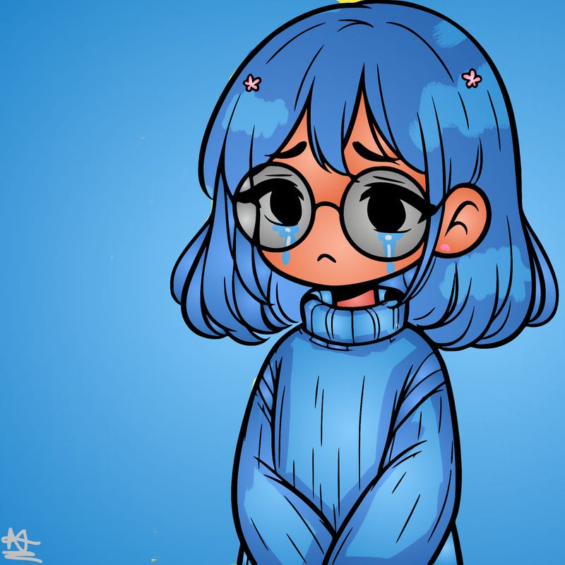 sad girl with glasses in a sweater