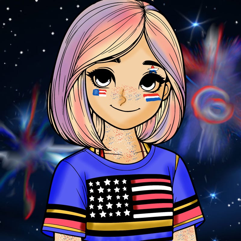realistic girl wearing a 4th of july shirt