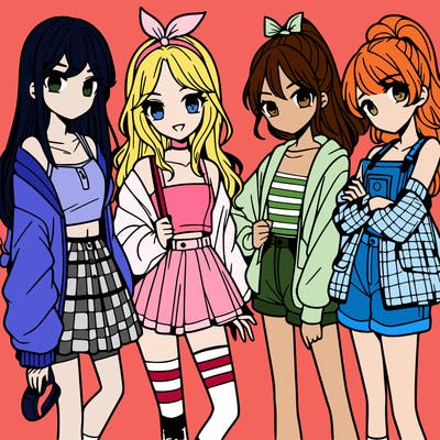 teen manga girls group of 4