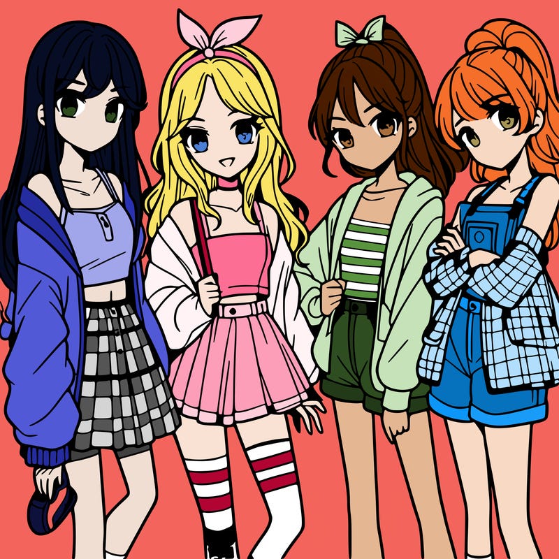 teen manga girls group of 4