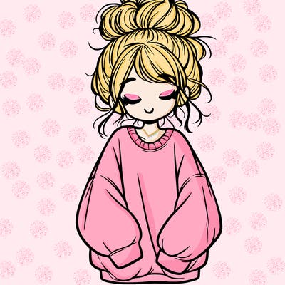 girl with baggy sweatshirt and messy bun