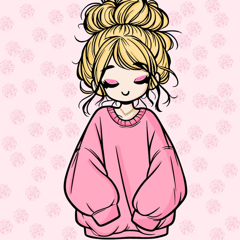 girl with baggy sweatshirt and messy bun