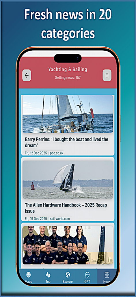 Trail Explorer - Trail Explorer mobile app news feed showing yachting and sailing articles