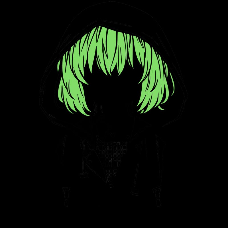 little anime girl in a raincoat her hair is covering her eyes she has a lighter