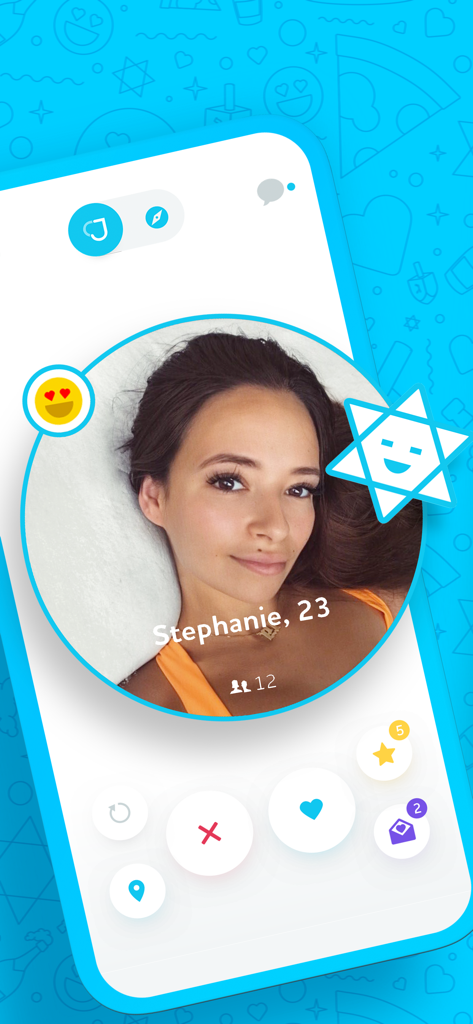JSwipe - #1 Jewish Dating App - User profile of Stephanie on the JSwipe Jewish dating app featuring match and swipe buttons.