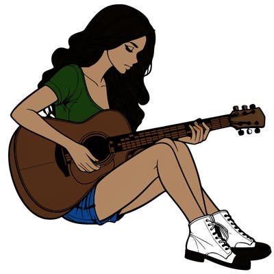 realistic woman play guitar