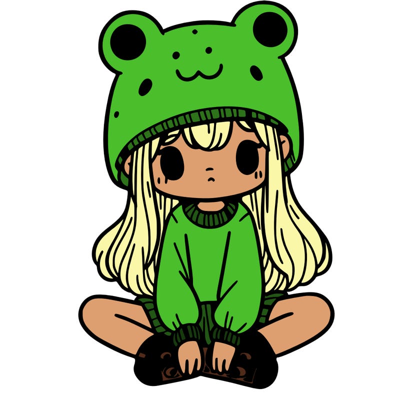 a girl wearing a frog hat and some frog socks
