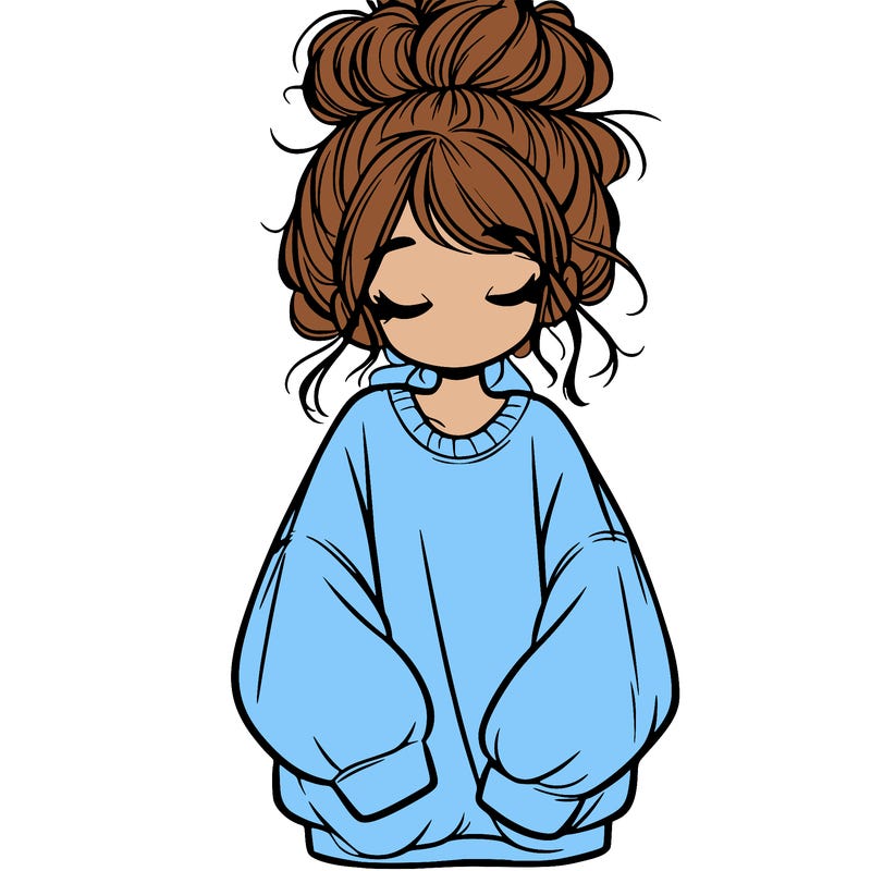 girl with baggy sweatshirt and messy bun