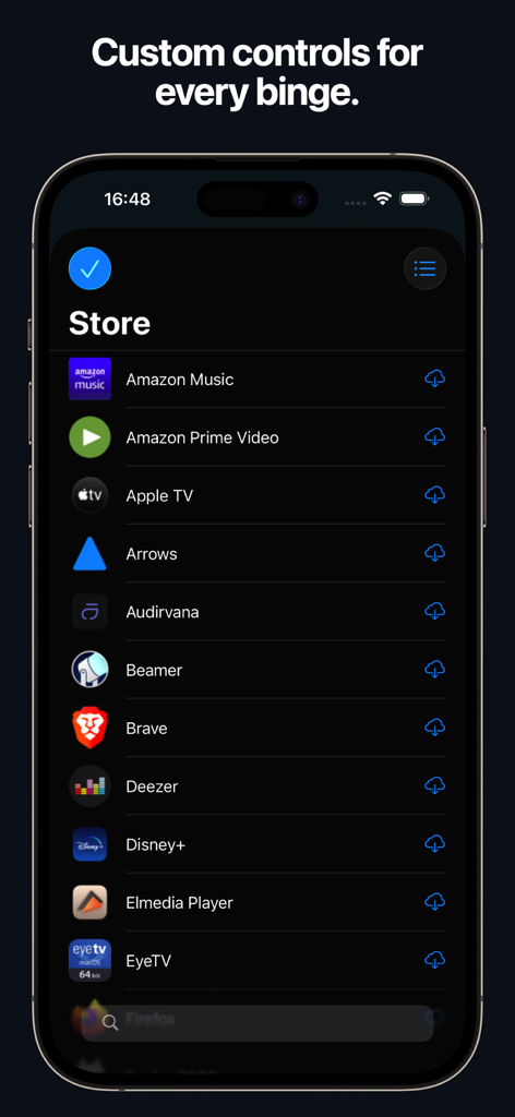 Remote, Mouse & Keyboard - Store screen showing custom remote control layouts for Amazon Prime Video Disney plus and Apple TV
