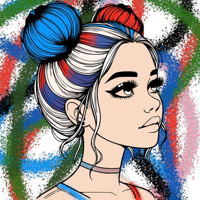 realistic girl with buns on the top of her head