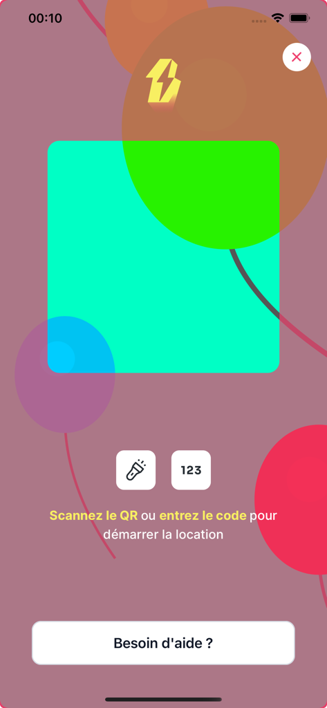 OneFlash app screen for scanning a QR code to start a power bank rental