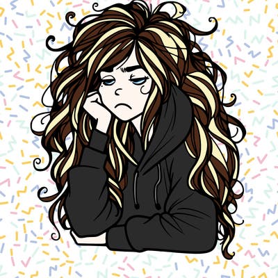 tired woman with messy hair and hoodie