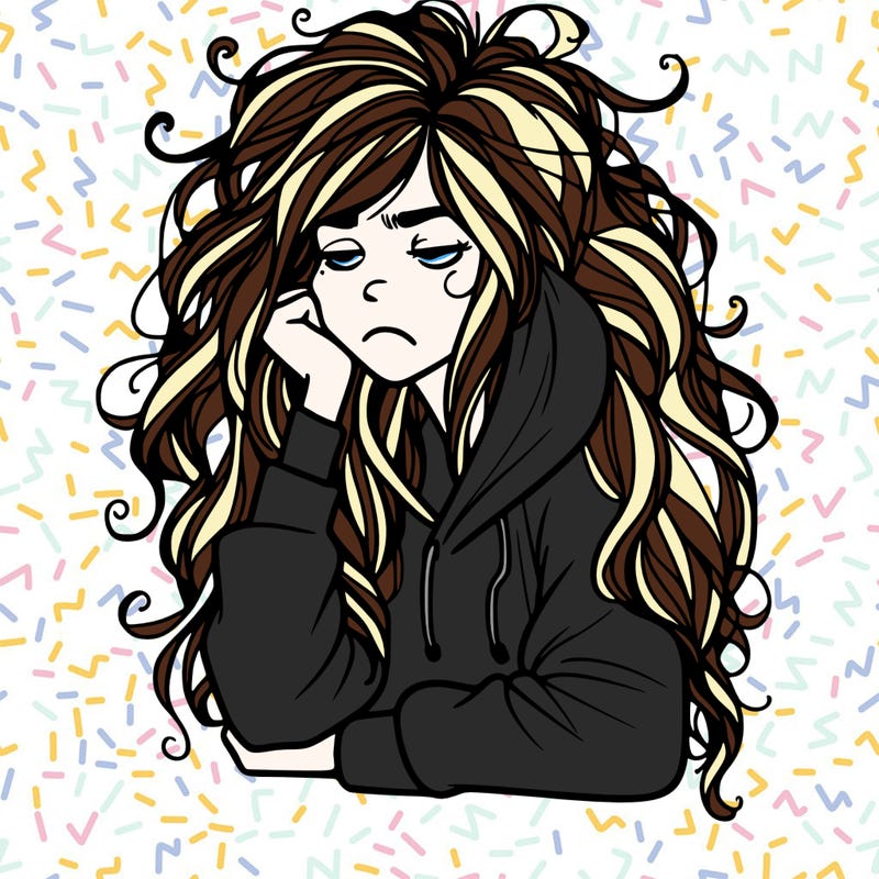 tired woman with messy hair and hoodie