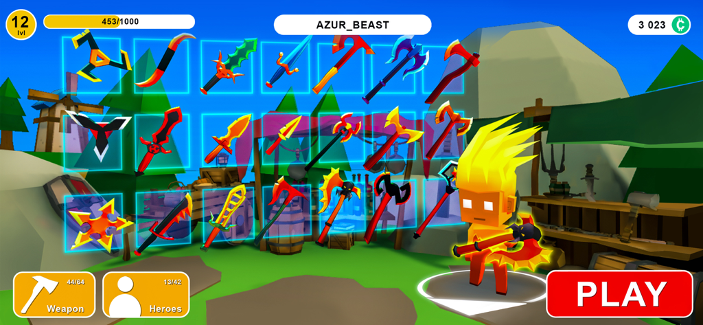 AXES.io – Battle Royale Game - AXES.io weapon selection menu showing a variety of collectible axes and blades