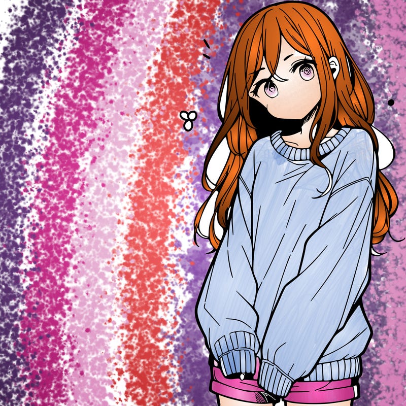manga teen girl  in a sweater and baggy pants