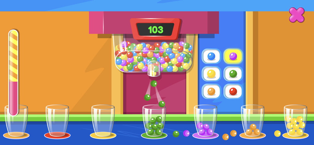 Supermarket Game - Shopping - 슈퍼마켓 게임 앱에서 유리컵을 채우는 다채로운 사탕 기계