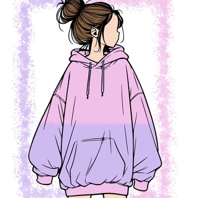 realistic girl with a oversized sweatshirt on and a bun