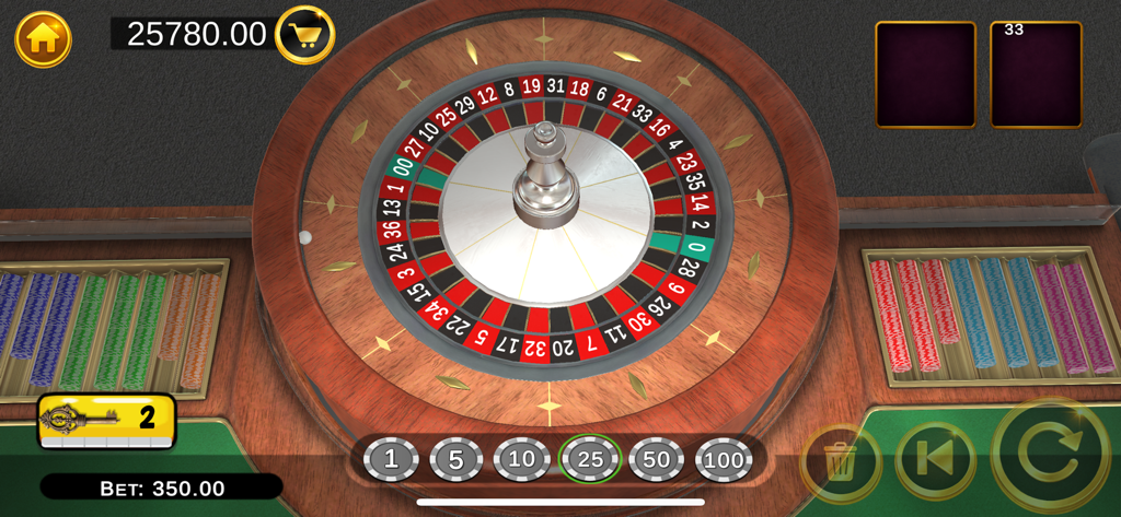 Roulette - Casino Roulette - ルーレット ホイール、カジノチップ、ゲームインターフェースのトップダウンビュー。