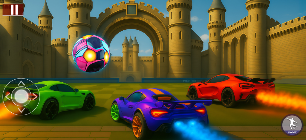 Rocket Car 3D - Ball Game - Rocket powered cars chasing a colorful soccer ball in a castle stadium
