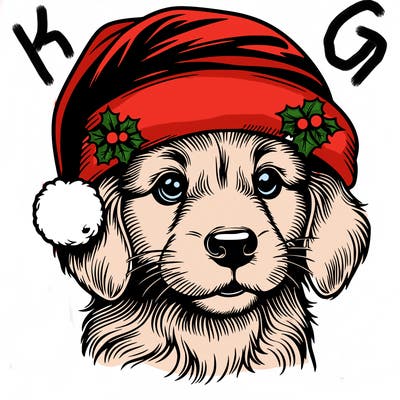 realistic dog wearing a santa hat