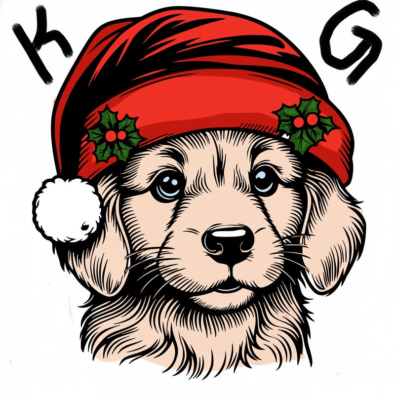 realistic dog wearing a santa hat