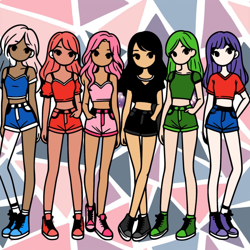 a group of girls wearing crop tops and shorts