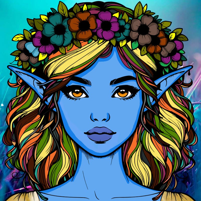 realistic female elf with flower crown