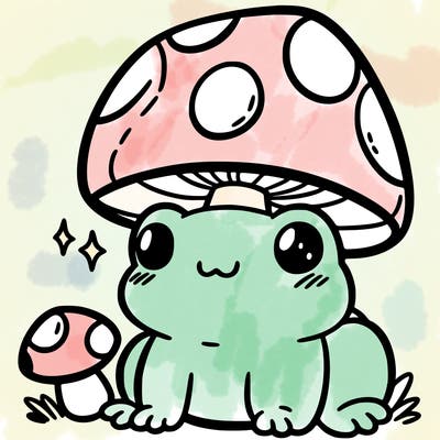 a cute frog with a mushroom hat