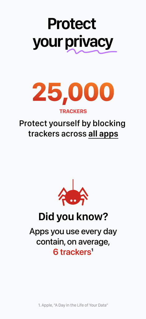1Blocker - 1Blocker privacy protection screen showing statistics on app trackers